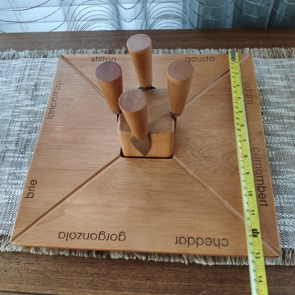 Wooden Lazy Susan Cutting Board Torre and Tagus VTG Cheese Board with Knives 13" - Picture 12 of 13